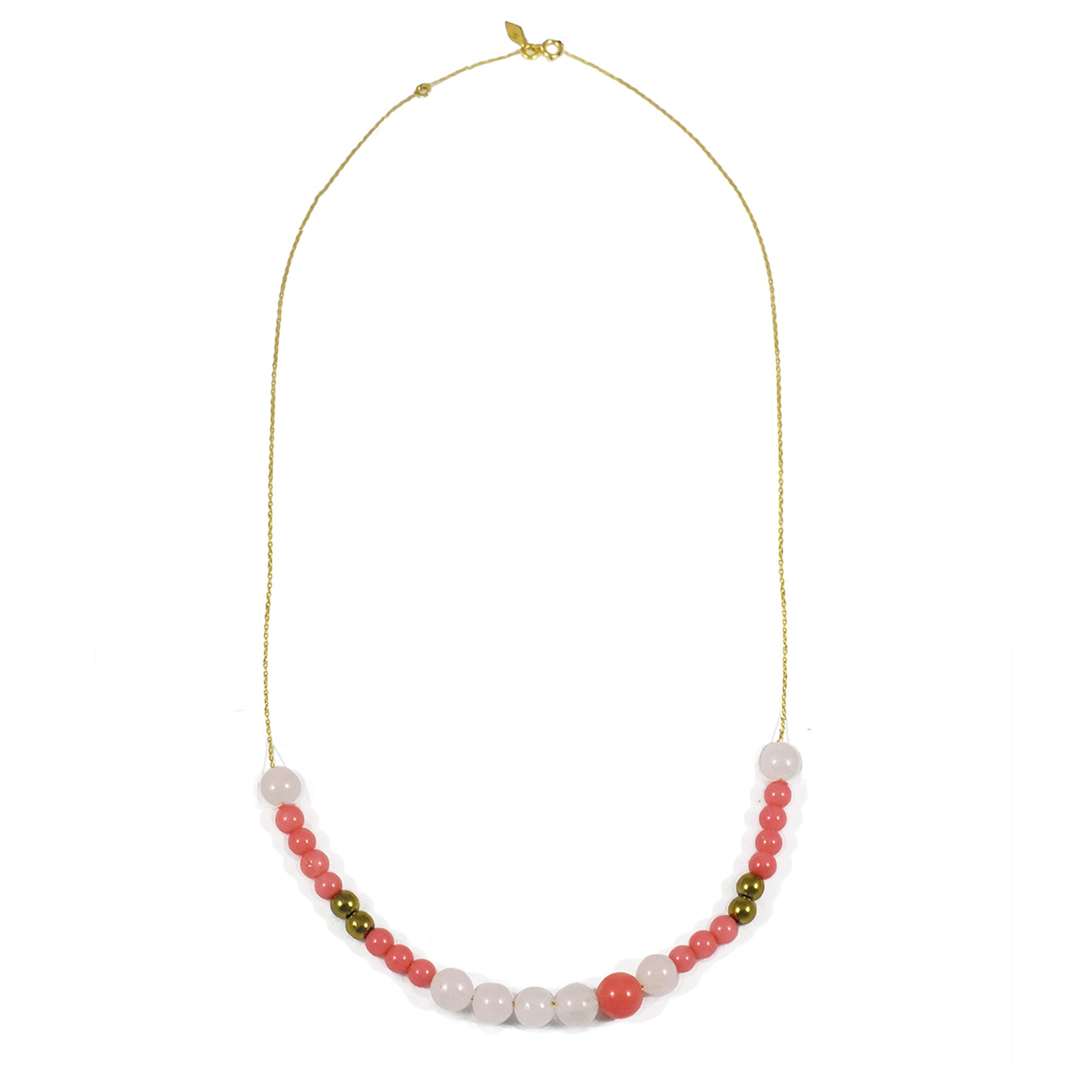 Aimée Aimer Bel Aloha collier perlé or jaune quartz rose