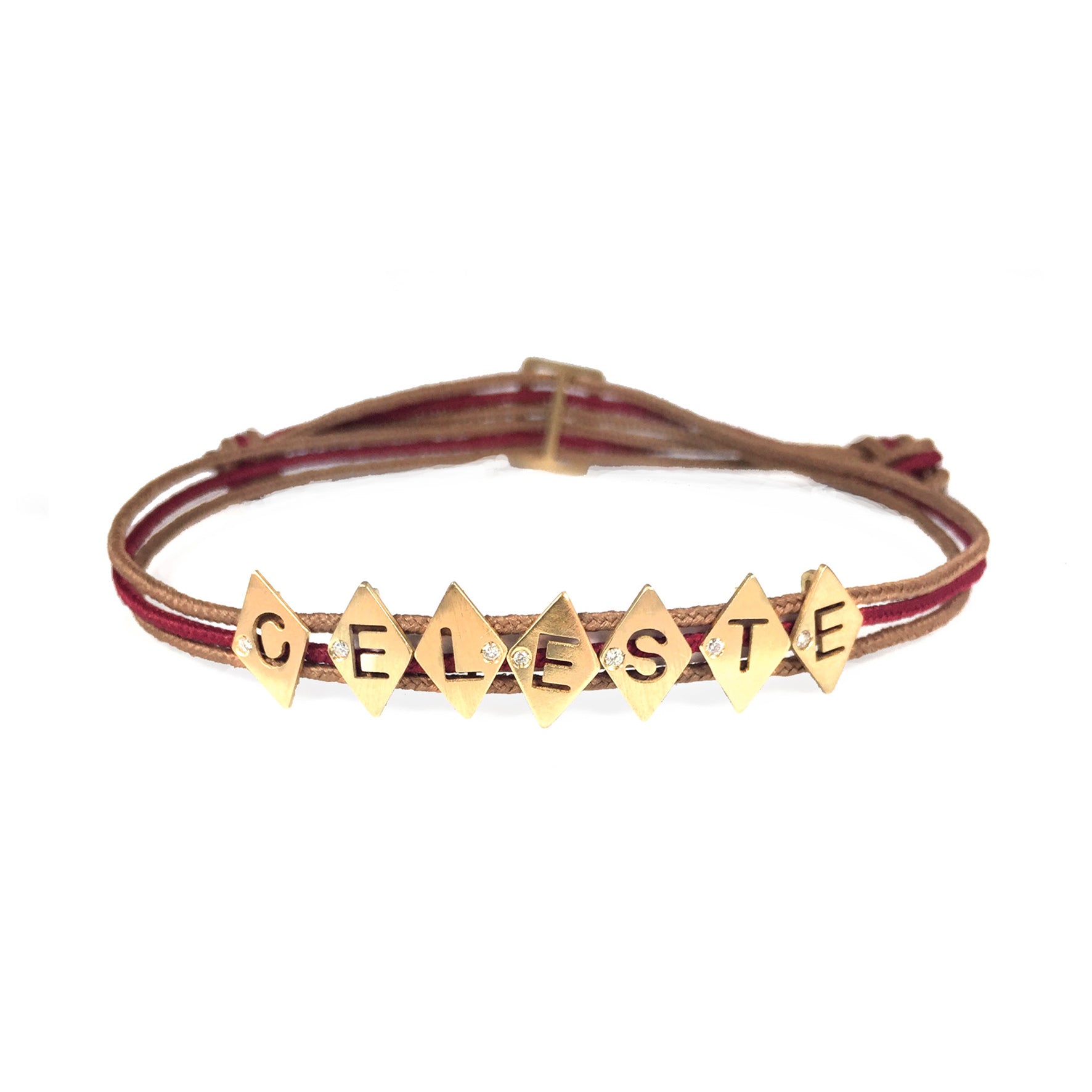 Aimée Aimer Alphabet bracelet 7 lettres or jaune diamant bleu