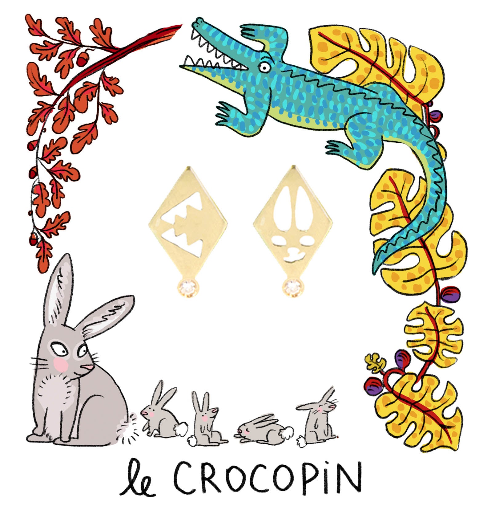 Aimée Aimer Crocodile boucle d'oreille or jaune diamant seule