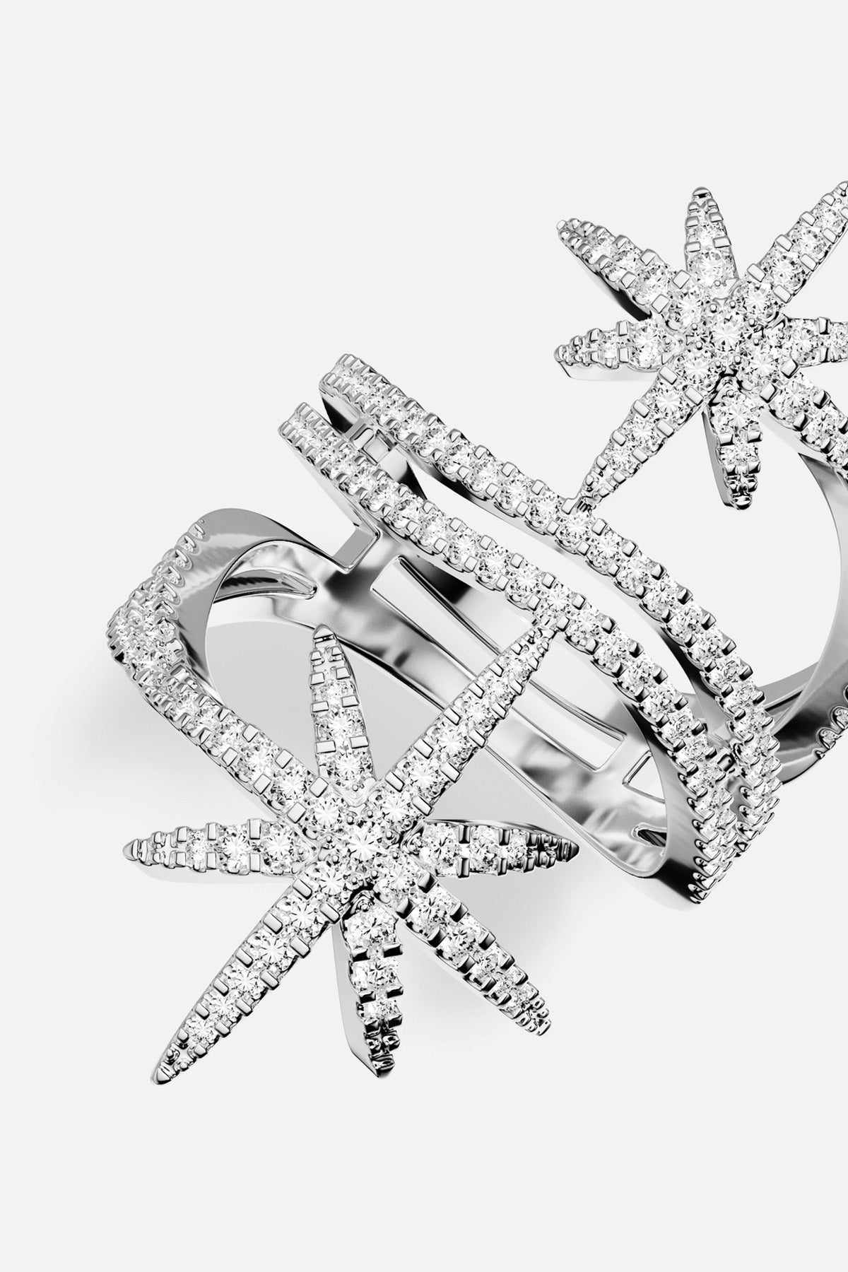 APM Monaco Météorites Double Bague Argent 52 Zircons Blancs