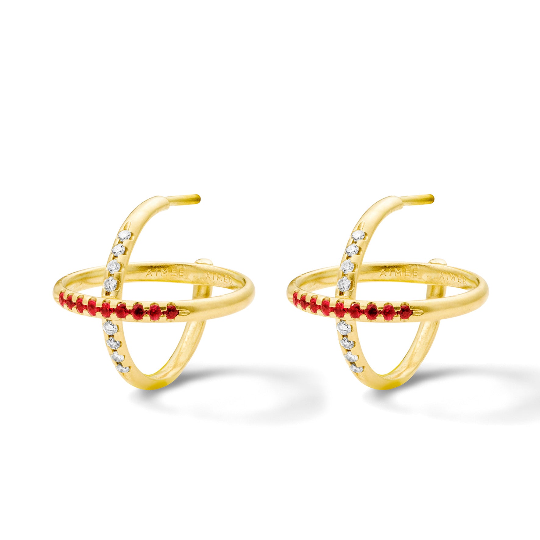 Aimée Aimer Sunset créole or jaune rubis diamants paire