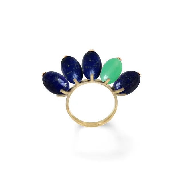 Aimée Aimer Tiare bague or jaune lapis taille 56