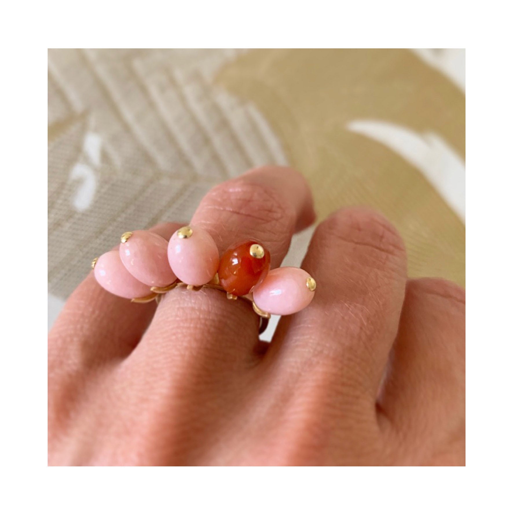 Aimée Aimer Tiare bague or jaune opale rose cornaline t53