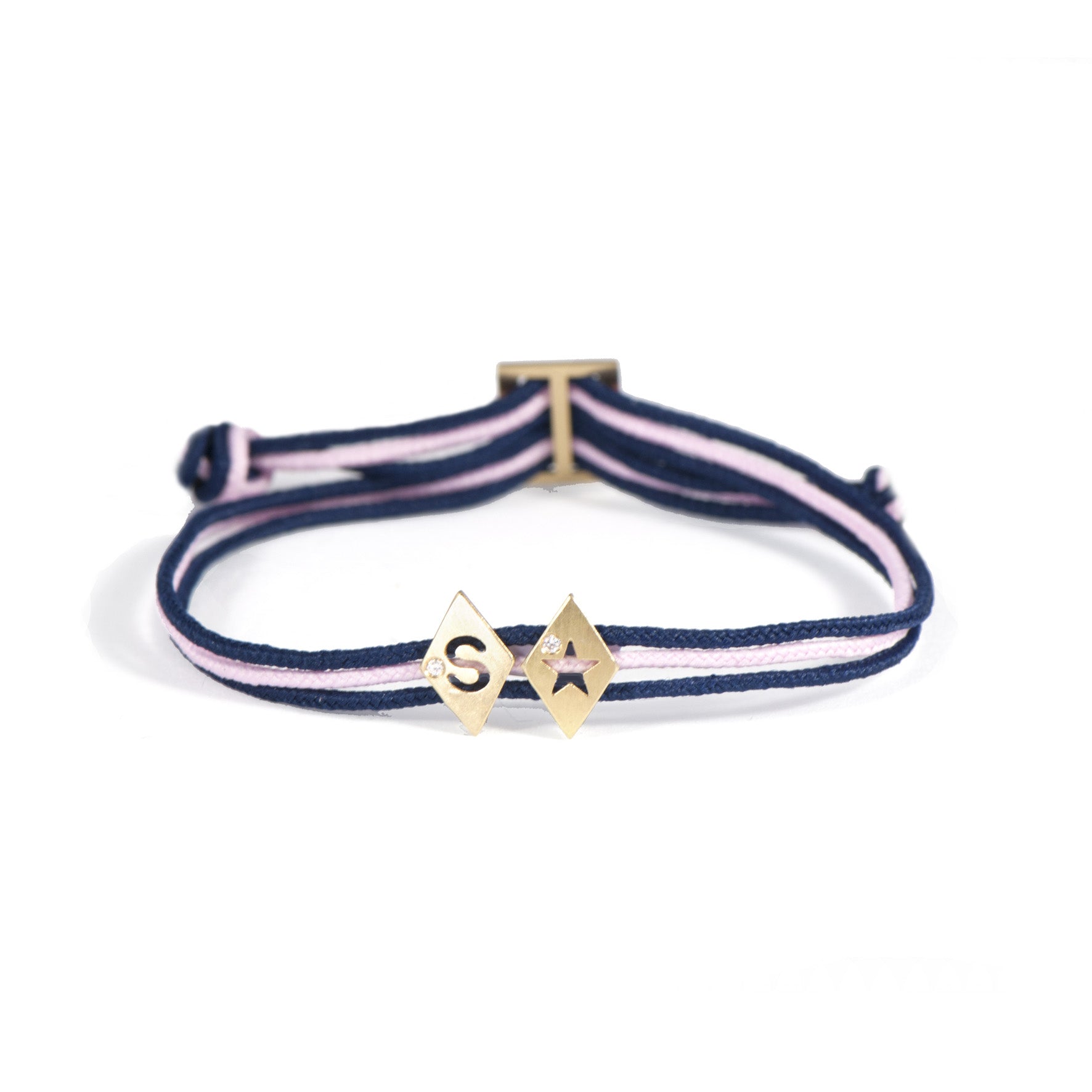 Aimée Aimer Alphabet bracelet 2 lettres cordon bleu outremer