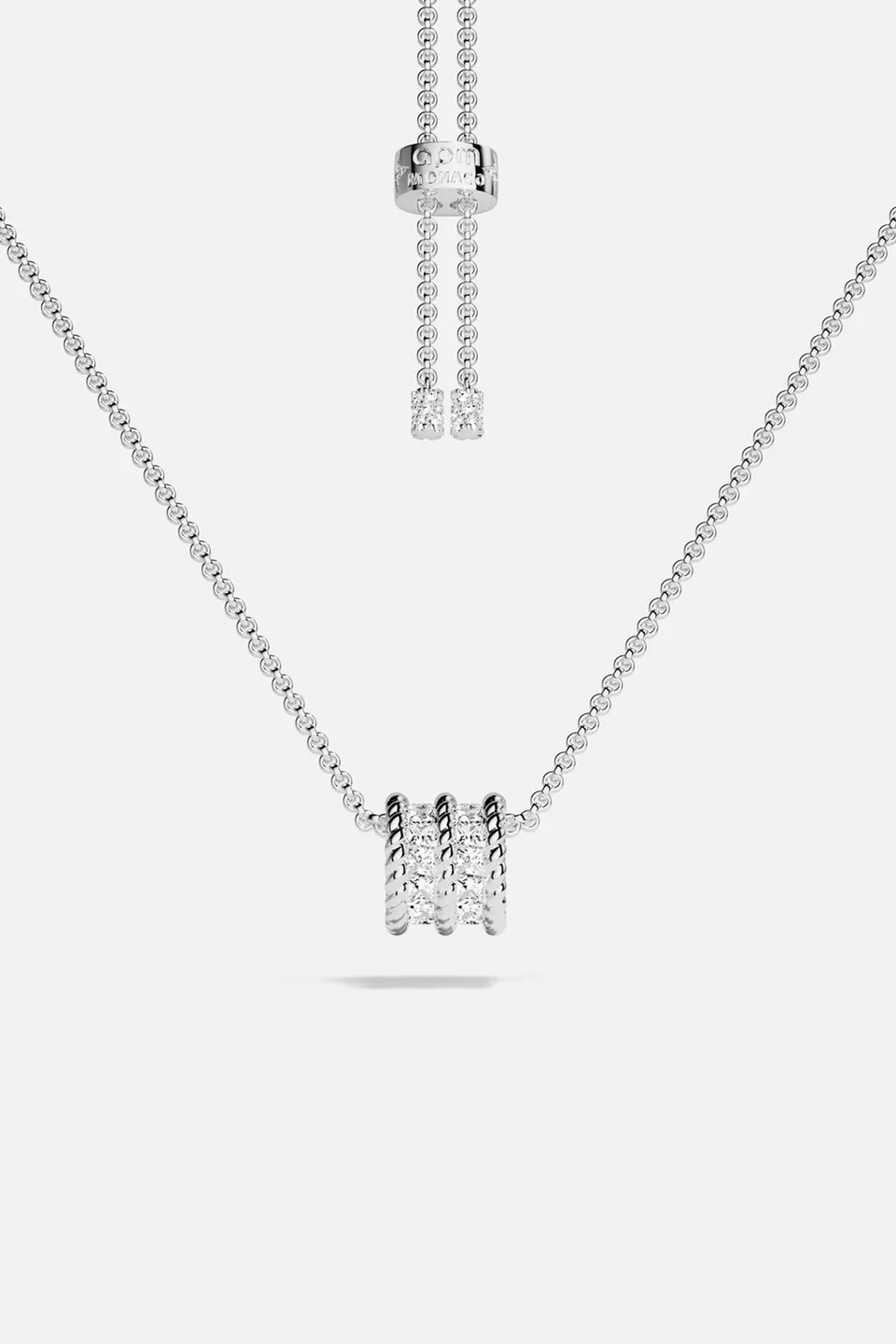 APM Monaco Yacht Club Cordage collier double blanc réglable zircons