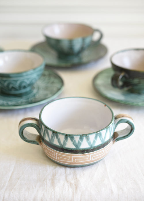 Robert Picault tasses petit déjeuner céramique verte paire