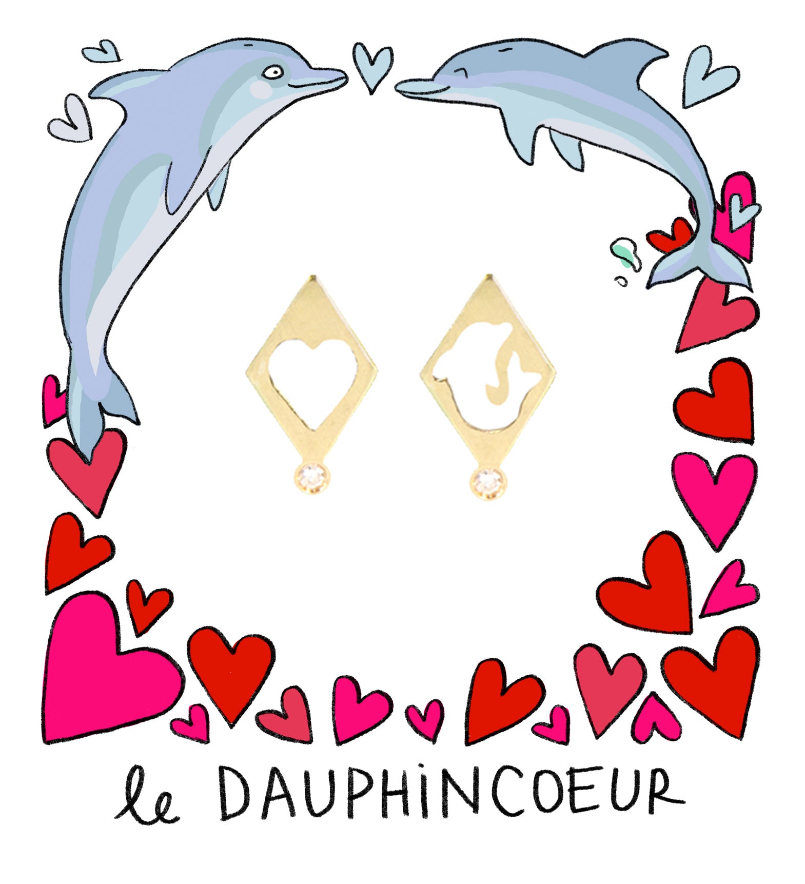 Aimée Aimer Coeur boucle d'oreille or jaune diamant à l'unité