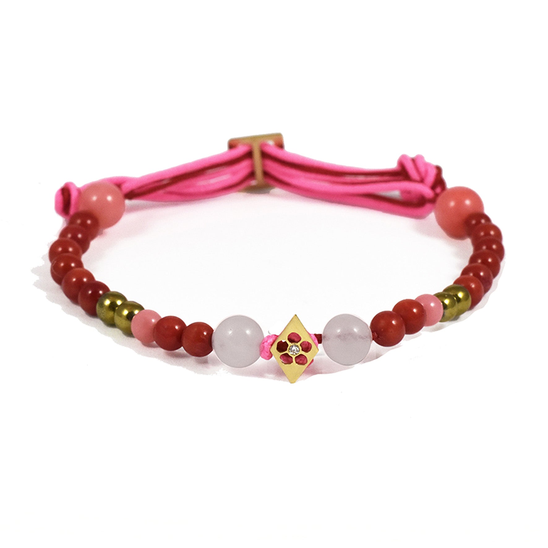 Aimée.Aimer Bel Aloha Bracelet Fleur Or Quartz Rose Perles