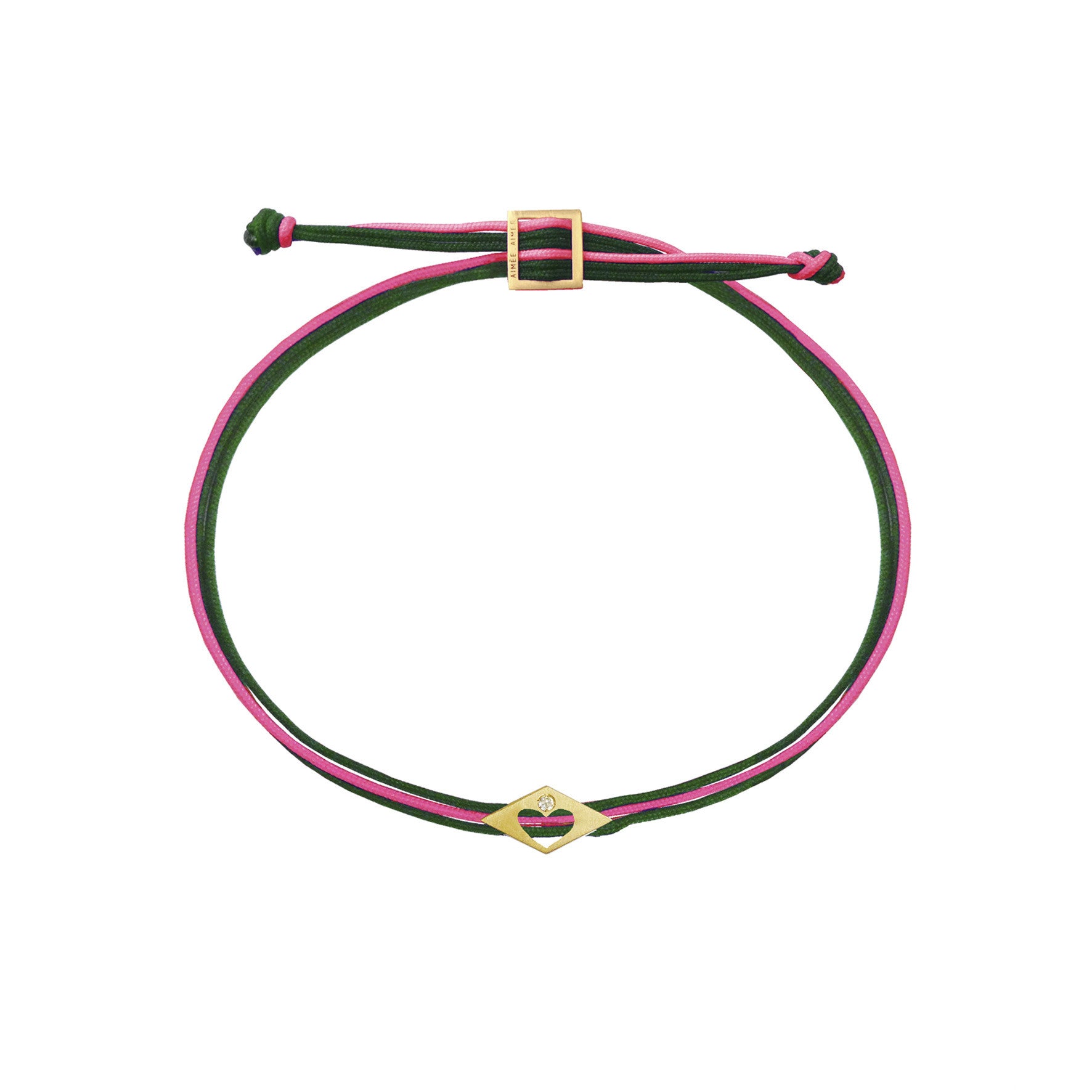 Aimée Aimer Le Coeur bracelet or jaune diamant cordons rouge rose