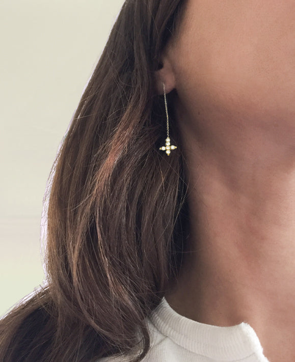 Aimée Aimer Petit AA boucle chaîne or jaune diamants paire