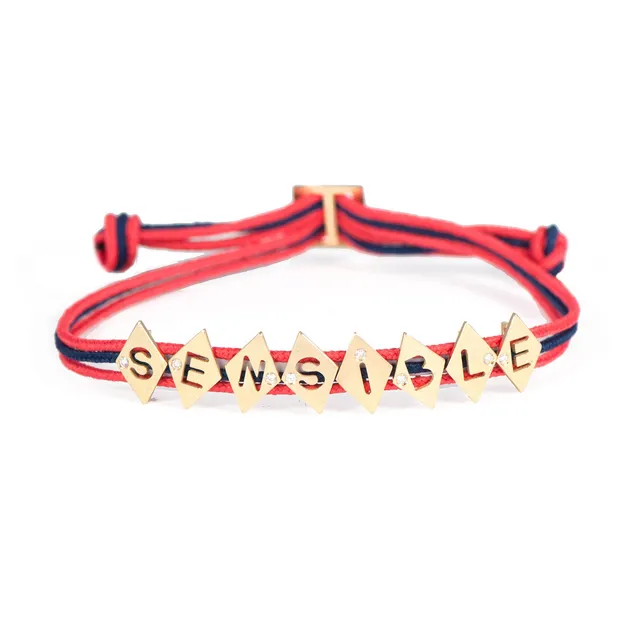 Aimée Aimer Alphabet bracelet 8 lettres or diamant cordon