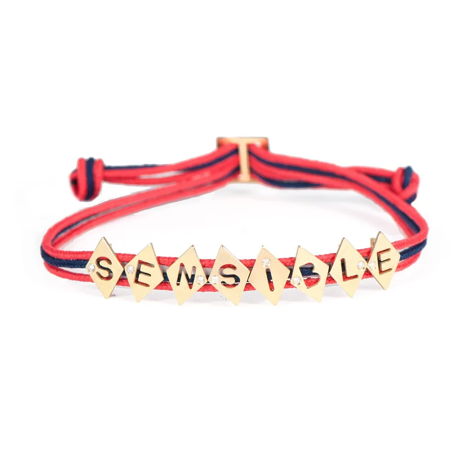 Aimée Aimer Alphabet bracelet 8 lettres or diamant cordon