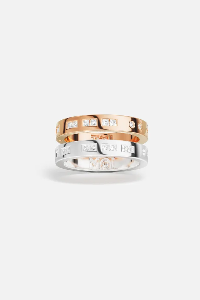 APM Monaco Morse Code TOI et MOI bague duo or rose blanc