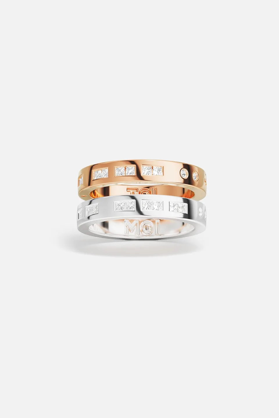 APM Monaco Morse Code TOI et MOI bague duo or rose blanc